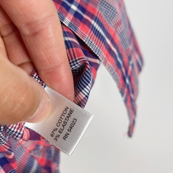Banana Republic Mens M 15-15.5 Pink Blue Plaid Short Sleeve Button Down Shirt - Picture 6 of 8
